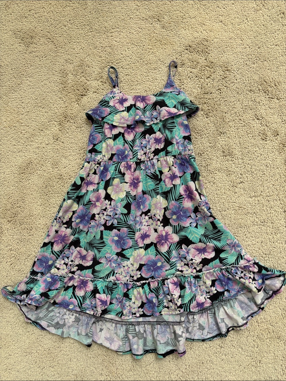 Place Girls Tropical Floral Ruffle Sundress - Purple & Teal